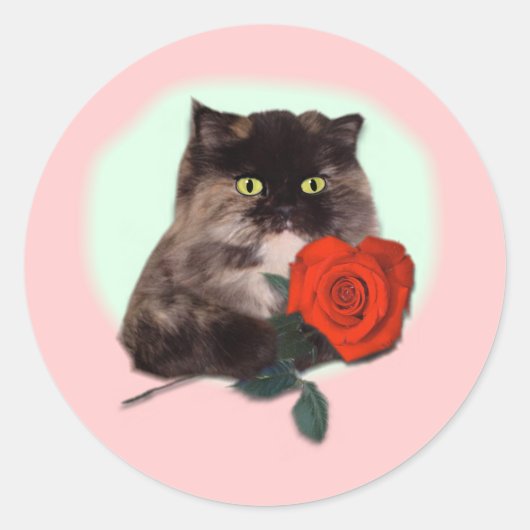 ペルシャ子猫とバラギフトとアパレル ラウンドシール (正面)