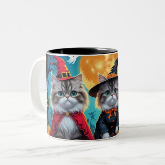 ペルシャ猫かぼちゃハロウィンおもしろい ツートーンマグカップ (正面左)
