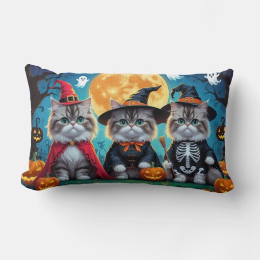 ペルシャ猫かぼちゃハロウィンおもしろい ランバークッション (正面)