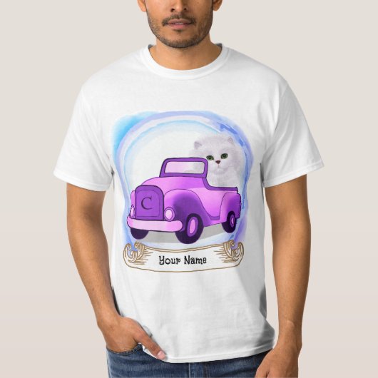 ペルシャ猫が車を運転 Tシャツ (正面)