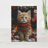 ペルシャ猫とクリスマスプレゼントの暖炉 カード (正面)