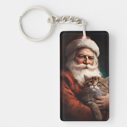 ペルシャ猫とサンタクロースのクリスマス キーホルダー (正面)
