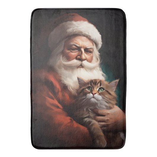 ペルシャ猫とサンタクロースのクリスマス バスマット (正面縦)