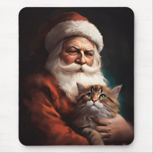ペルシャ猫とサンタクロースのクリスマス マウスパッド
