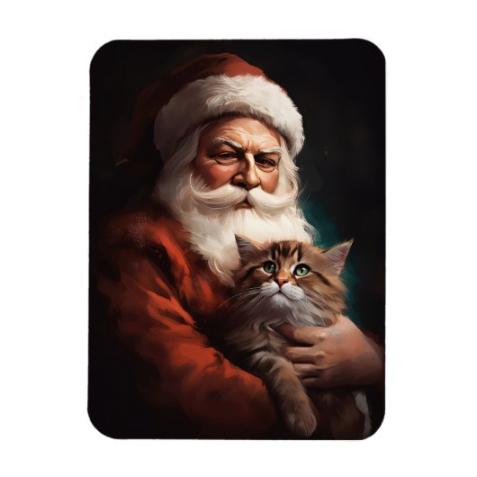 ペルシャ猫とサンタクロースのクリスマス マグネット (縦)