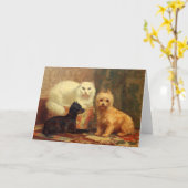 ペルシャ猫と犬のグリーティングカード カード (黄色い花)