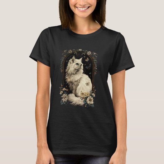 ペルシャ猫と花 Tシャツ (正面)