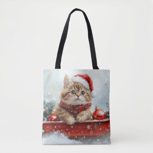 ペルシャ猫のそり 雪を降らせて クリスマス トートバッグ (正面)