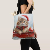 ペルシャ猫のそり 雪を降らせて クリスマス トートバッグ (クローズアップ)