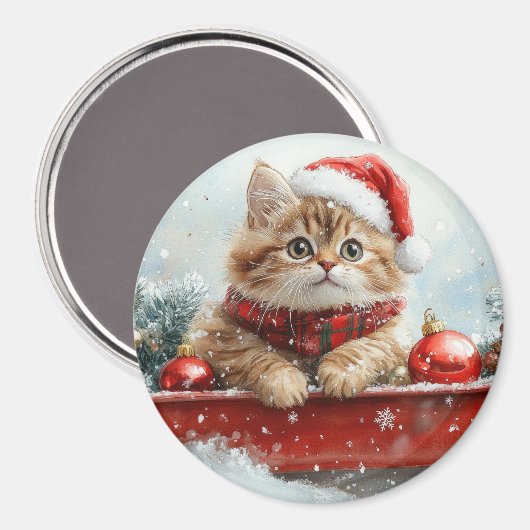 ペルシャ猫のそり「雪を降らせて」クリスマス マグネット (正面/裏面)
