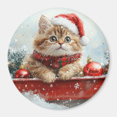 ペルシャ猫のそり「雪を降らせて」クリスマス マグネット (正面)