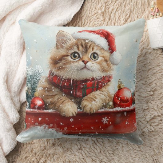ペルシャ猫のそり「Let it Snow」クリスマス クッション (ブランケット)