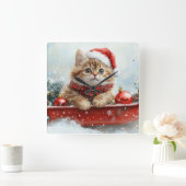 ペルシャ猫のそり「Let it Snow」クリスマス スクエア壁時計 (ホーム)