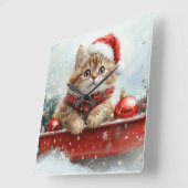 ペルシャ猫のそり「Let it Snow」クリスマス スクエア壁時計 (傾斜)