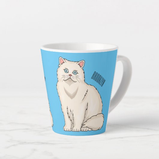 ペルシャ猫のイラストレーション カフェラテマグ (右アングル)