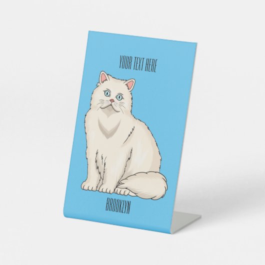 ペルシャ猫のイラストレーション 台座サイン (正面)