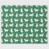 ペルシャ猫のクリスマスパターン緑 ラッピングペーパー (フラット)