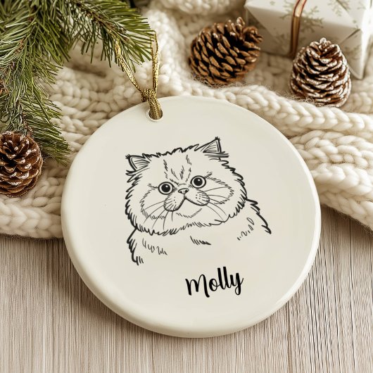 ペルシャ猫のクリスマスパーソナライズ セラミックオーナメント