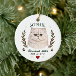 ペルシャ猫のクリスマスパーソナライズ セラミックオーナメント