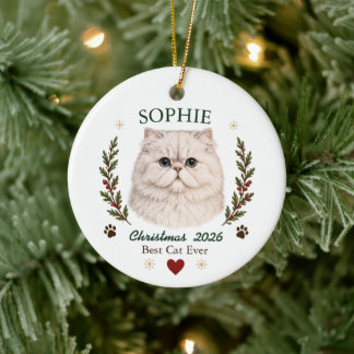 ペルシャ猫のクリスマスパーソナライズ セラミックオーナメント