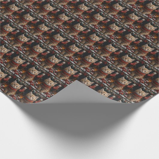 ペルシャ猫のクリスマスプレゼント暖炉 ラッピングペーパー (角)
