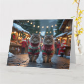 ペルシャ猫のクリスマス雪の休日 カード (黄色い花)