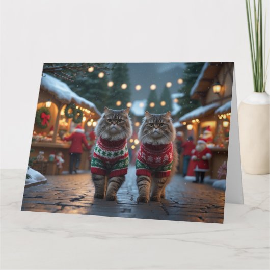 ペルシャ猫のクリスマス雪の休日 カード (正面)