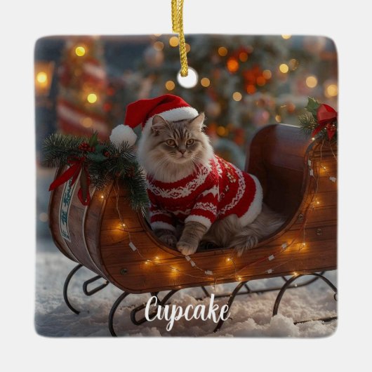 ペルシャ猫のクリスマス オーナメント 名入れ (正面)