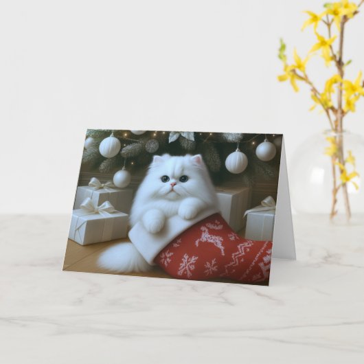ペルシャ猫のクリスマス・ストッキング カード (黄色い花)