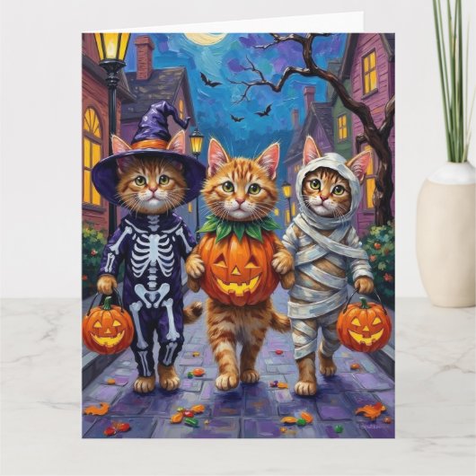 ペルシャ猫のトリックまたはトリートハロウィーンコスチューム カード (正面)