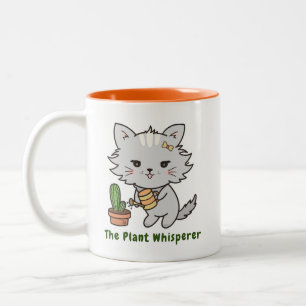 ペルシャ猫のマグカップをむさぼる植物 ツートーンマグカップ