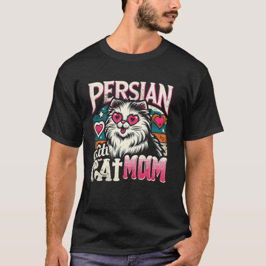 ペルシャ猫のママ ネコ好きのための猫のデザイン Tシャツ (正面)