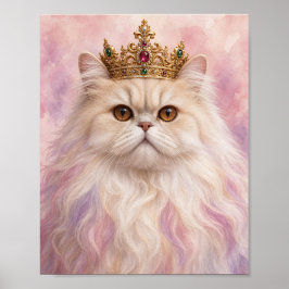 ペルシャ猫の壁掛けアート - 金のクラウンの王家の肖像 ポスター