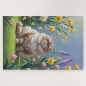 ペルシャ猫の春の花の絵画 ジグソーパズル (横)