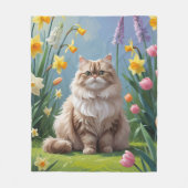 ペルシャ猫の春の花の絵 フリースブランケット (正面)