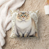 ペルシャ猫の水彩ダマスク柄アート クッション (ブランケット)