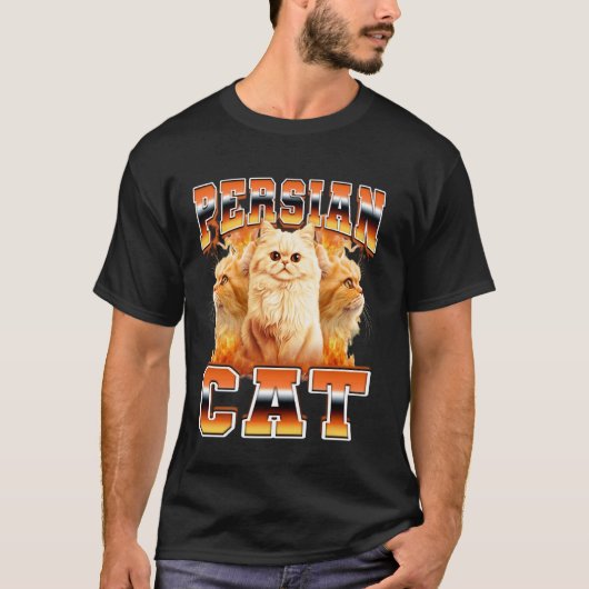 ペルシャ猫の炎 90年代海賊版スタイル Tシャツ (正面)