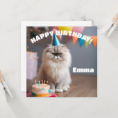 ペルシャ猫の誕生日パーティー カード (正面/裏面インサイチュ)
