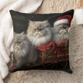 ペルシャ猫の雪そりクリスマスデコ クッション (ブランケット)