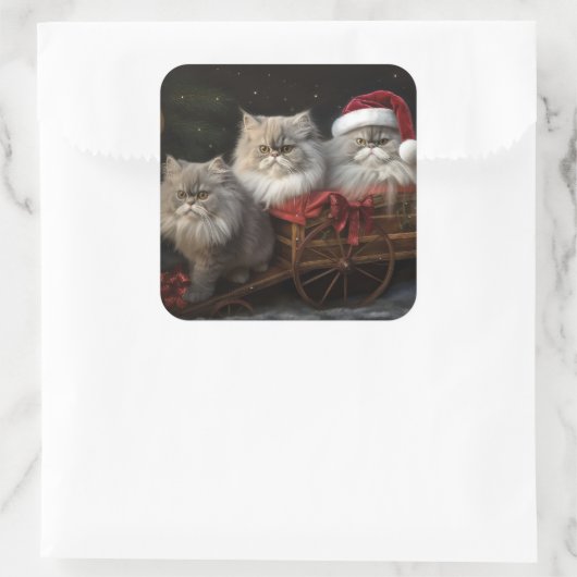 ペルシャ猫の雪そりクリスマスデコ スクエアシール (バッグ)