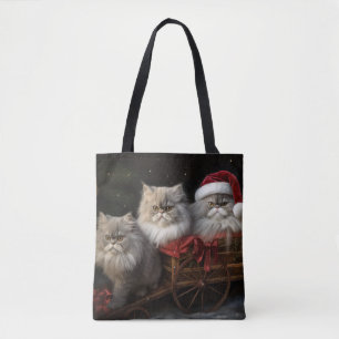 ペルシャ猫の雪そりクリスマスデコ トートバッグ
