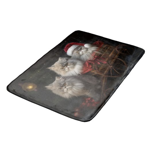 ペルシャ猫の雪そりクリスマスデコ バスマット (アングル)