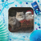 ペルシャ猫の雪そりクリスマスデコ ペーパープレート (パーティー)