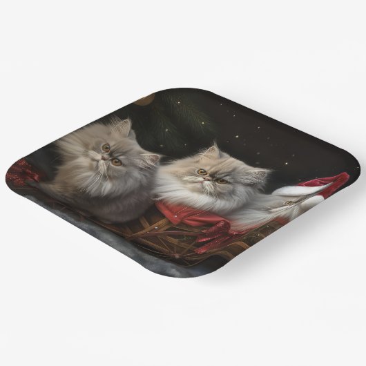 ペルシャ猫の雪そりクリスマスデコ ペーパープレート (傾斜あり)