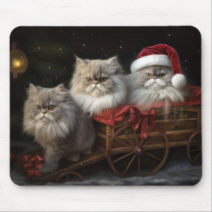 ペルシャ猫の雪そりクリスマスデコ マウスパッド
