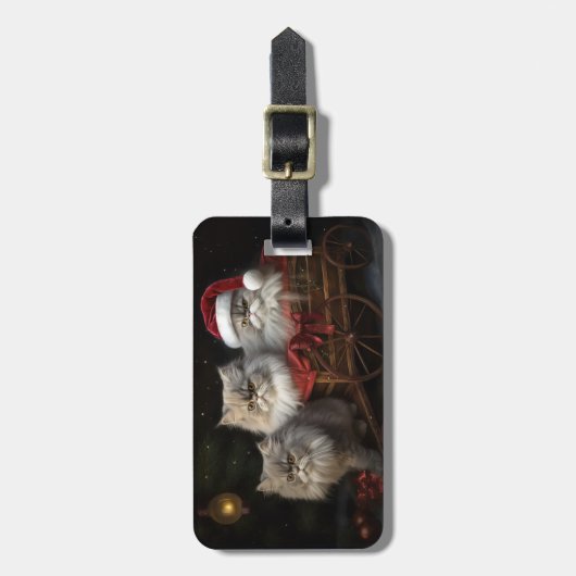 ペルシャ猫の雪そりクリスマスデコ ラゲッジタグ (正面縦)