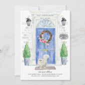 ペルシャ猫の青いドアが動いているお知らせ 招待状 (正面)