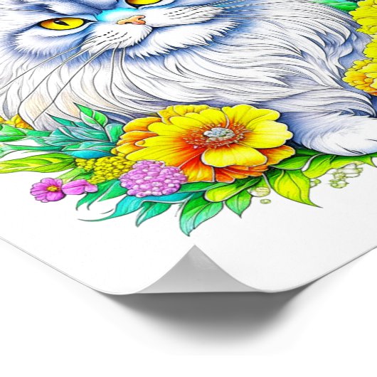 ペルシャ猫の黄色とピンクの花パーソナライズされた ポスター (角)