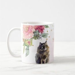 ペルシャ猫イラストレーション金ゴールドグリッターガールカスタム コーヒーマグカップ