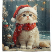 ペルシャ猫クリスマスヴィンテージビーチ シャワーカーテン (正面)